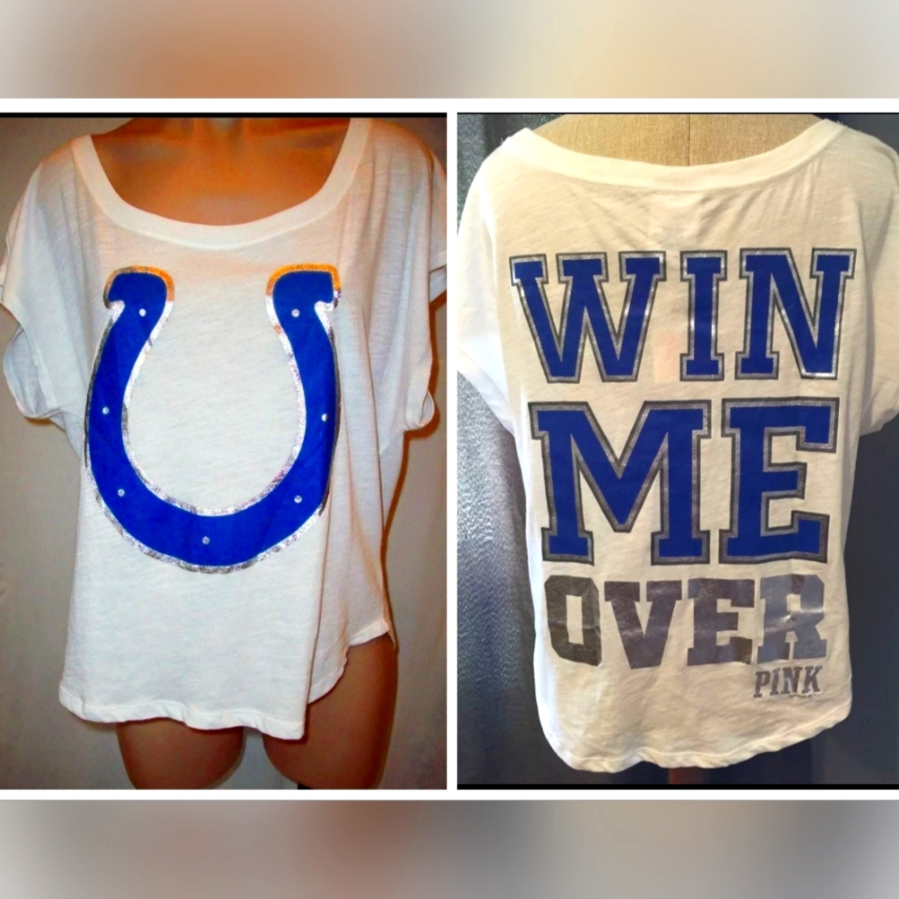 NWT LIMITED EDITION INDIAPOLIS COLTS NFL BLING TOP M VS PINK LOGO